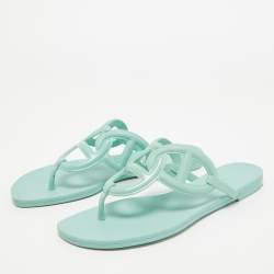 Hermes Mint Green Rubber Egerie Thong Flat Slides Size 36