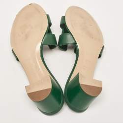 Pre Owned Hermes Green Leather Oran Slides Size 36.5  