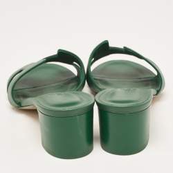 Pre Owned Hermes Green Leather Oran Slides Size 36.5  