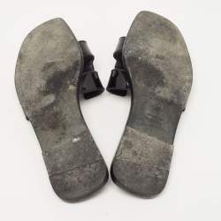 Hermes Black Patent Oran Slide Flats Size 40