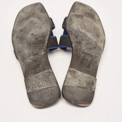 Hermes Black/Blue Suede Crystal Embellished Oran Flat Slides Size 40 