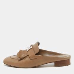Hermes Brown Leather Rivoli Mules Size 39