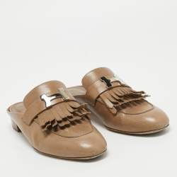 Hermes Brown Leather Rivoli Mules Size 39