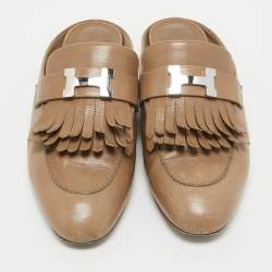 Hermes Brown Leather Rivoli Mules Size 39