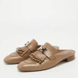 Hermes Brown Leather Rivoli Mules Size 39