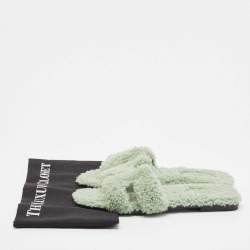 Hermes Green Fur Oran Flat Slides Size 39