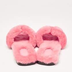 Hermes Pink Fur Oran Flat Slides Size 39
