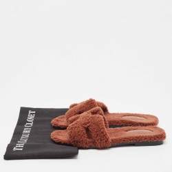 Hermes Brown Fur Oran Flat Slides Size 37