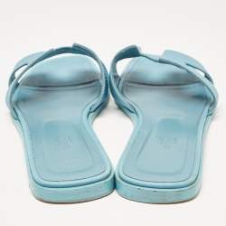 Hermes Blue Textured Leather Oran Flat Slides Size 39.5