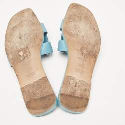 Hermes Blue Textured Leather Oran Flat Slides Size 39.5