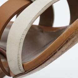 Hermes Brown/White Leather Amica Sandals Size 39.5
