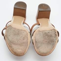 Hermes Brown/White Leather Amica Sandals Size 39.5