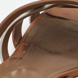 Hermes Brown/White Leather Amica Sandals Size 39.5