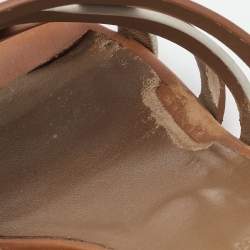 Hermes Brown/White Leather Amica Sandals Size 39.5