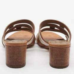 Hermes Brown/White Leather Amica Sandals Size 39.5