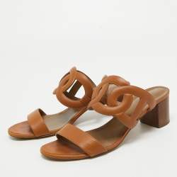 Hermes Brown Leather Bikini Sandals Size 40