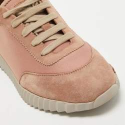 مملوكة مسبقًا Hermes Pink/Beige Suede and Velvet Bouncing Sneakers Size 38
