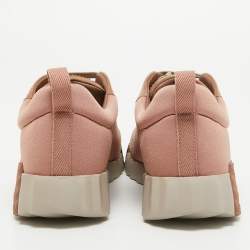 مملوكة مسبقًا Hermes Pink/Beige Suede and Velvet Bouncing Sneakers Size 38