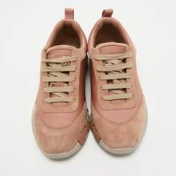 مملوكة مسبقًا Hermes Pink/Beige Suede and Velvet Bouncing Sneakers Size 38