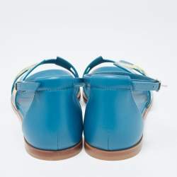 Hermes Blue Leather Santorini Ankle Strap Sandals Size 37.5