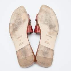 Pre Owned Hermes Brown Patent Crocodile Oran Flat Slides Size 40