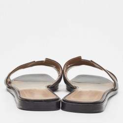 Hermes Black Leather Oran Flat Slides Size 37