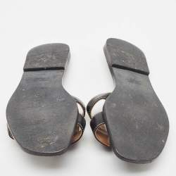 Hermes Black Leather Oran Flat Slides Size 37