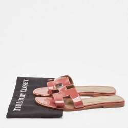 Hermes Pink Patent Leather Oran Flat Slides Size 39