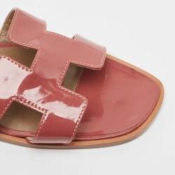 Hermes Pink Patent Leather Oran Flat Slides Size 39