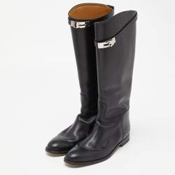 Pre Owned Hermes Black Leather Jumping Boots Size 40