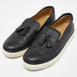 Hermes Black Brogue Leather Tassel Slip On Sneakers Size 38