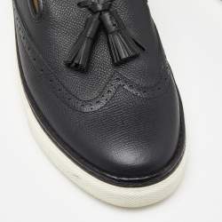 Hermes Black Brogue Leather Tassel Slip On Sneakers Size 38