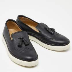 Hermes Black Brogue Leather Tassel Slip On Sneakers Size 38