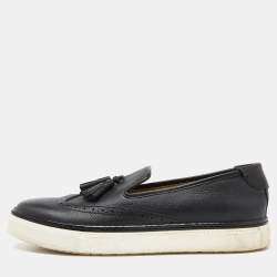 Hermes Black Brogue Leather Tassel Slip On Sneakers Size 38