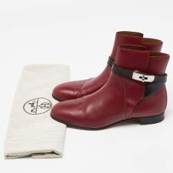 Hermes Burgundy/Black Leather Neo Ankle Boots Size 39