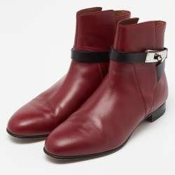 Hermes Burgundy/Black Leather Neo Ankle Boots Size 39