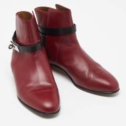 Hermes Burgundy/Black Leather Neo Ankle Boots Size 39