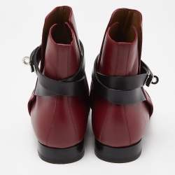 Hermes Burgundy/Black Leather Neo Ankle Boots Size 39