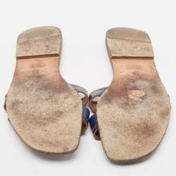 Hermes Blue Textured Leather Oran Flat Slides Size 38