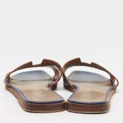 Hermes Blue Textured Leather Oran Flat Slides Size 38