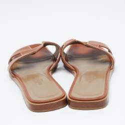 Hermes Tan Leather Oran Flat Slides Size 34.5