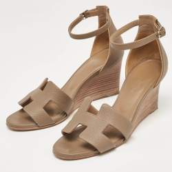 Hermes Brown Leather Legend Wedge Sandals Size 37