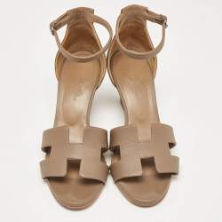 Hermes Brown Leather Legend Wedge Sandals Size 37