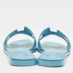 Hermes Blue Leather Oran Flat Slides Size 36