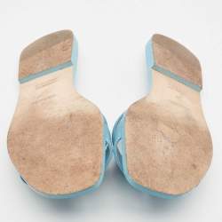 Hermes Blue Leather Oran Flat Slides Size 36