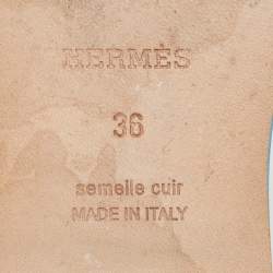 Hermes Blue Leather Oran Flat Slides Size 36