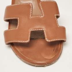 Hermes Brown Leather Oasis Slides Size 36 