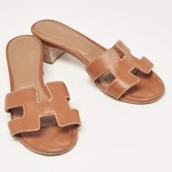 Hermes Brown Leather Oasis Slides Size 36 