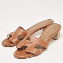 Hermes Brown Leather Oasis Slides Size 36 