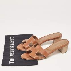 Hermes Brown Leather Oasis Slides Size 36 